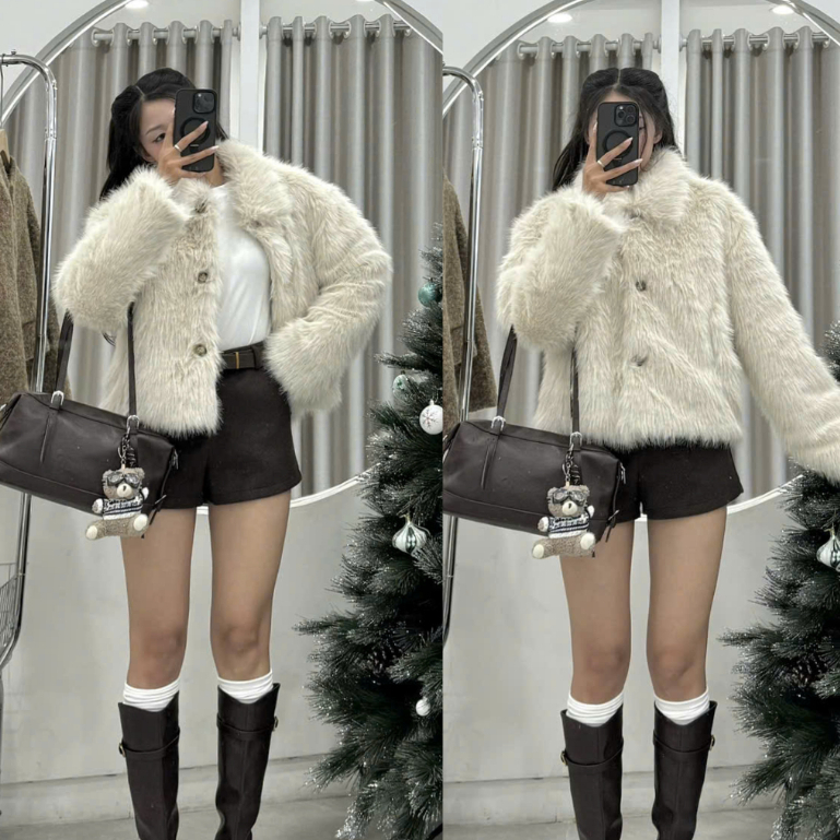 เสื้อโค้ทขนเก็กฮวยสีน้ําตาล 8828