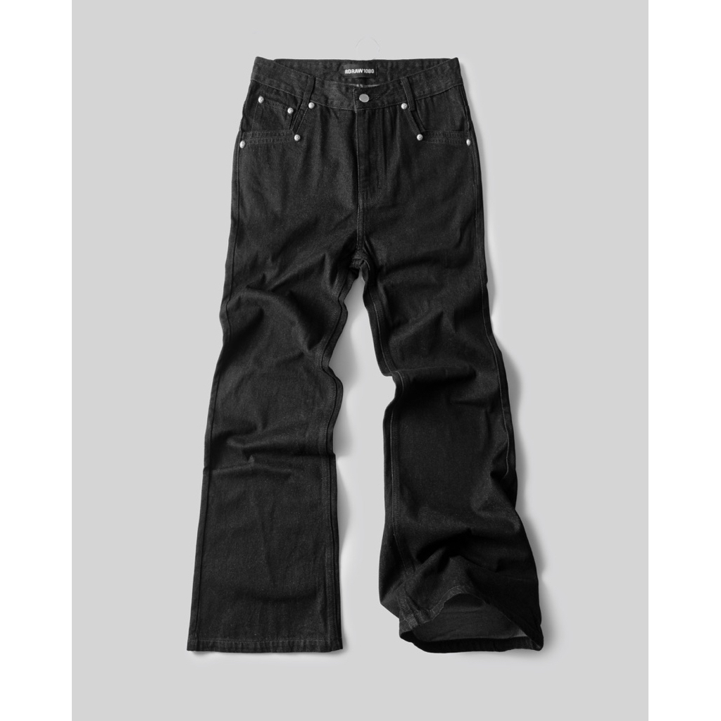 Raw Denim FLARED PANTS สีดํา / RDW FLARED RAW DENIM PANTS