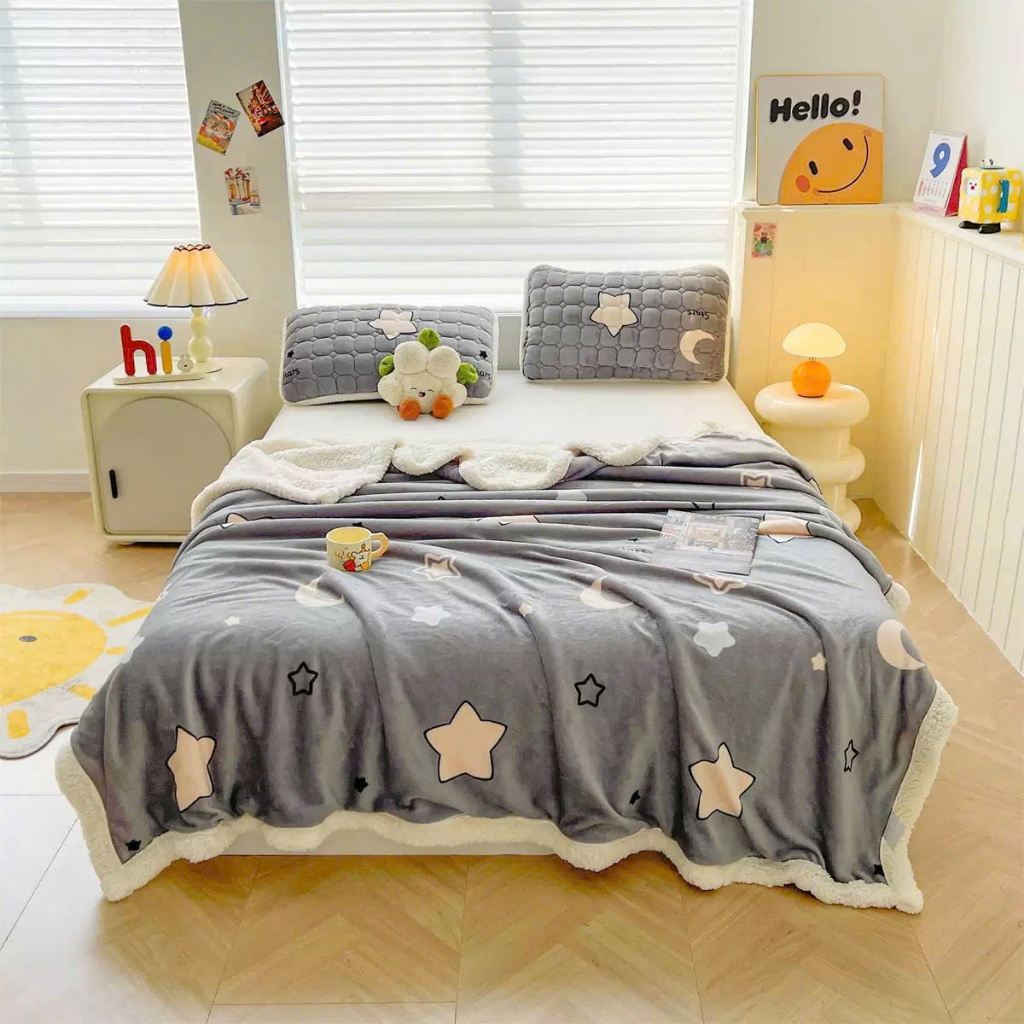 ปลอกผ้านวมสักหลาดกํามะหยี่ลายตลกและซิปขนาด 2x2.3ม - ผ้าปูที่นอน