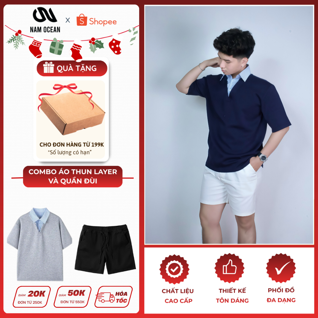 เสื้อยืด COMBO LAYER WITH SHIRT COLLAR AND MENS OCEAN M11 M04