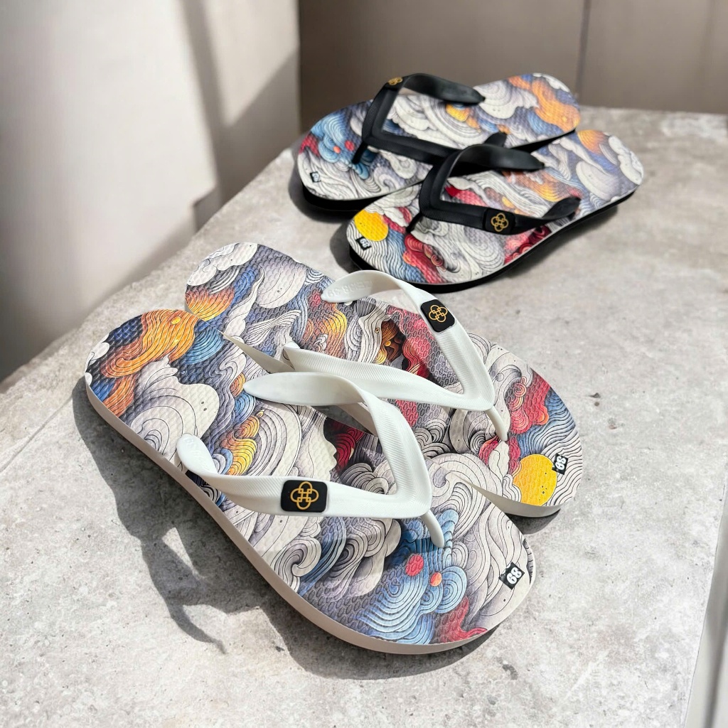 THAILAND LAO FLIPBOARD HD 3D PRINTED PATTERNS ยางสไลด์คุณภาพสูง BLANK SOLES (3D สายรัดสีขาว)