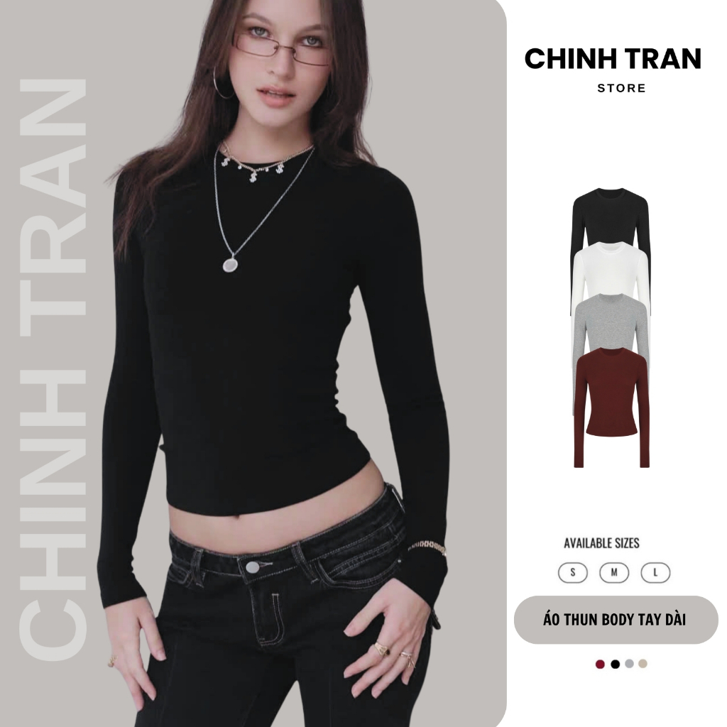 เสื้อยืดแขนยาวผ้ายืดนิ่ม ฝ้ายคอกลมบอดี้สูทแขนยาวหลากสี - คาง ร้านค้า