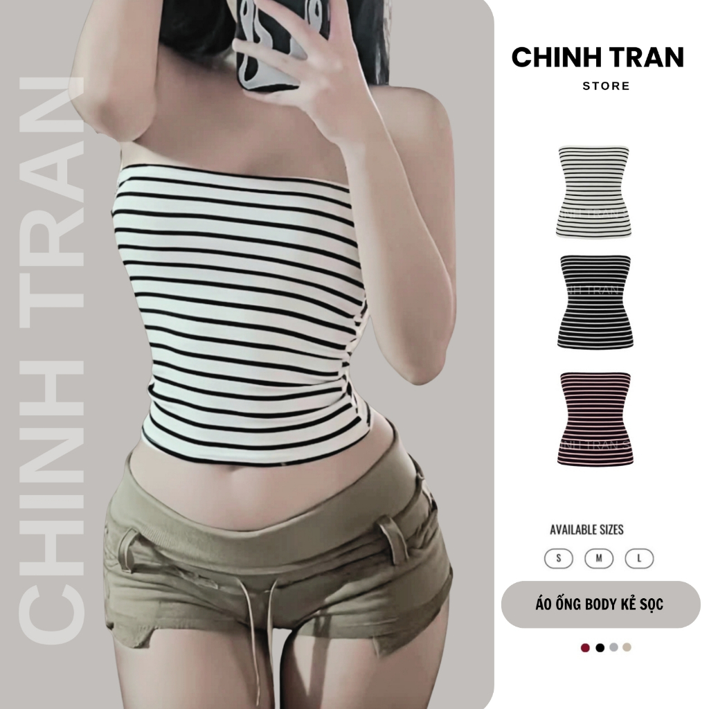 [SIZE INCREASED WHEN ORDERING] เสื้อกล้ามลายทางแนวนอนเข้ารูป - ร้าน Chinh Tran