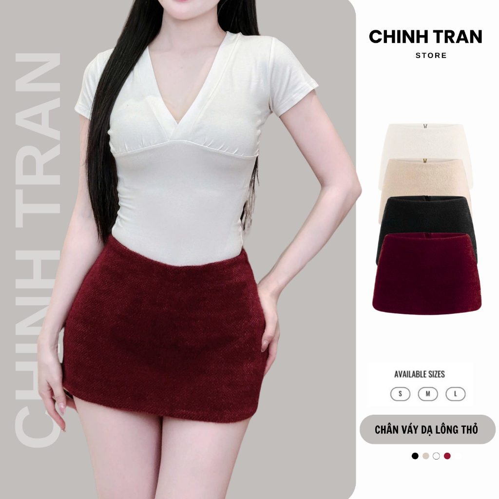 [ZIPED BACK] กระโปรงเอวต่ําแบบสั้นของผู้หญิงทําจากขนกระต่าย y2k - Chinh Tran Store - RABBIT FUR DRESS