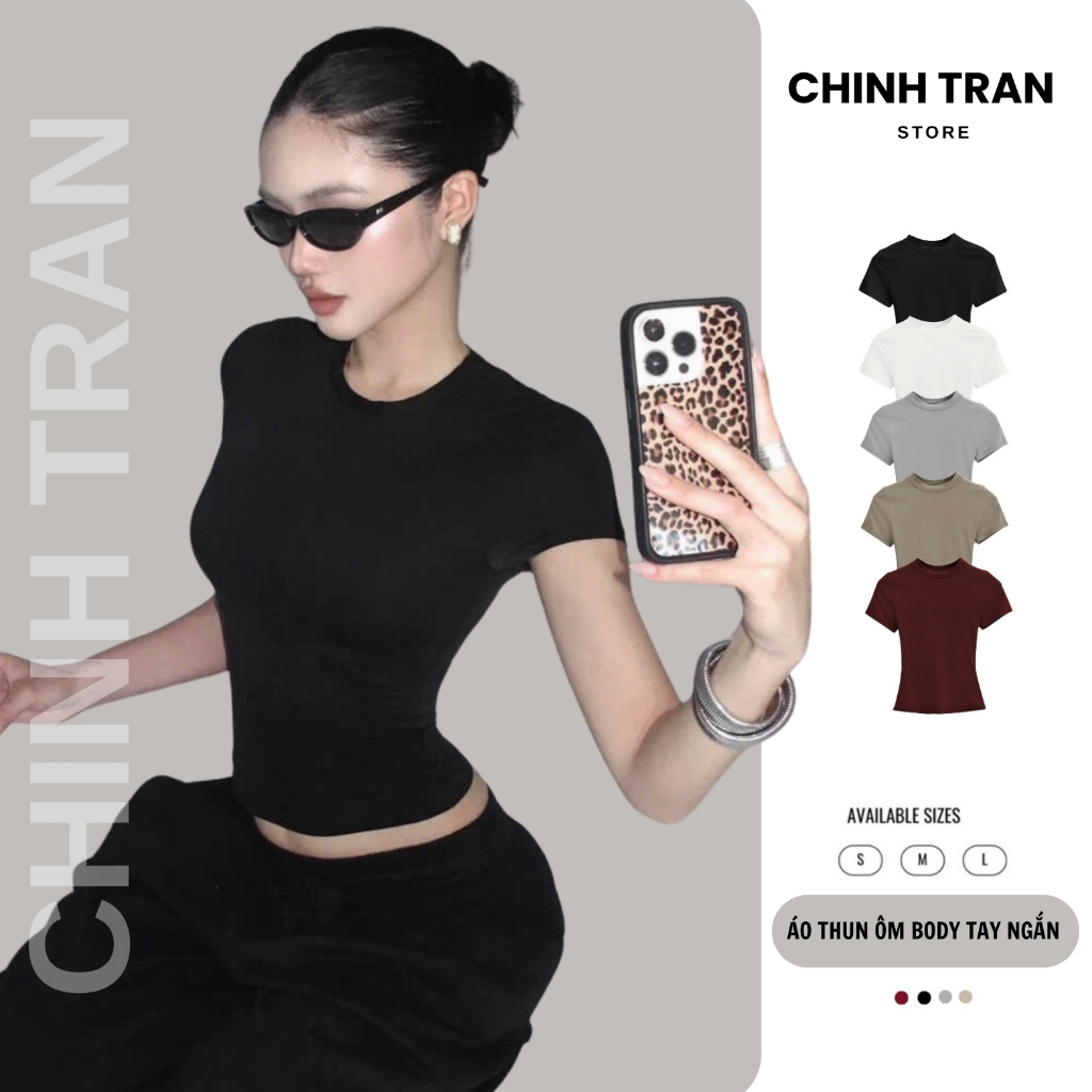 เสื้อยืดคอกลมเข้ารูปผู้หญิงผ้าฝ้ายนุ่มเย็น - Chinh Tran Store