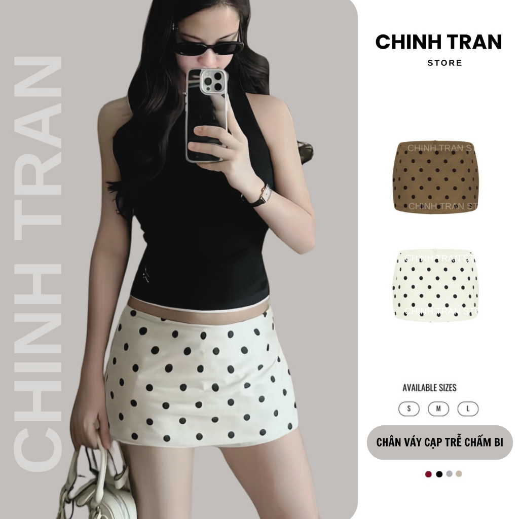 กระโปรงเอวต่ําลายจุดสั้นสําหรับผู้หญิง - Chinh Tran Store