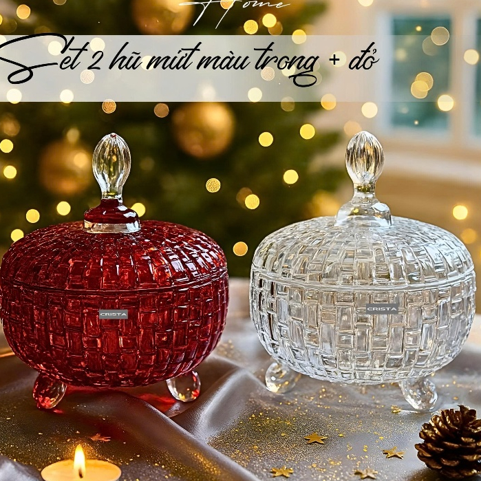 ชุดกระปุกแยม 3 ขา CRISTA HOME 2 ใบลายตารางหมากรุก ขนาด 18cm - คละสี R&W: 60205-RW