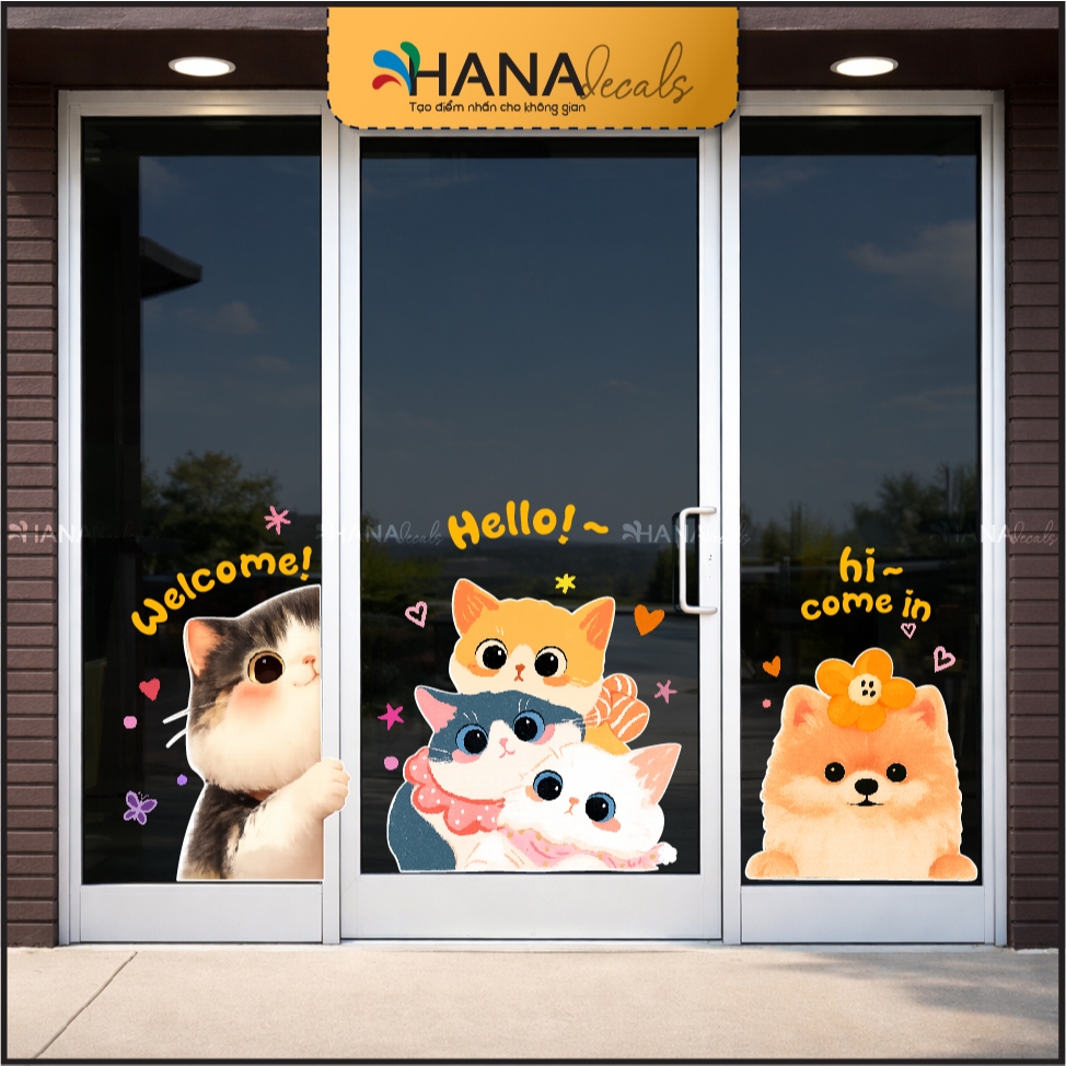 PET SHOP รูปลอกกระจกสําหรับ PET Store Decorative กันน้ํา ทนทาน - PETS07 - Hana Decals