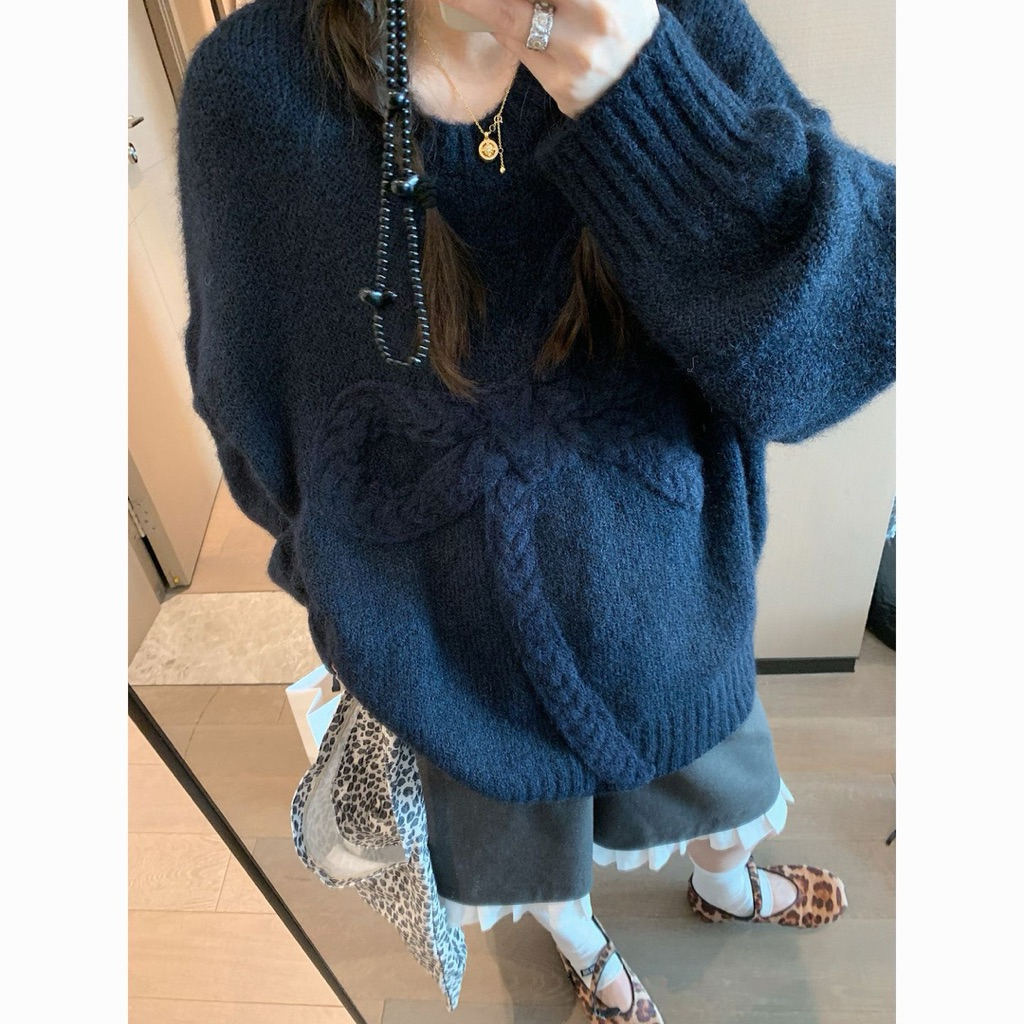 Hanie เสื้อสเวตเตอร์ลายโบว์ 3D หลวมน่ารัก QCCC H322