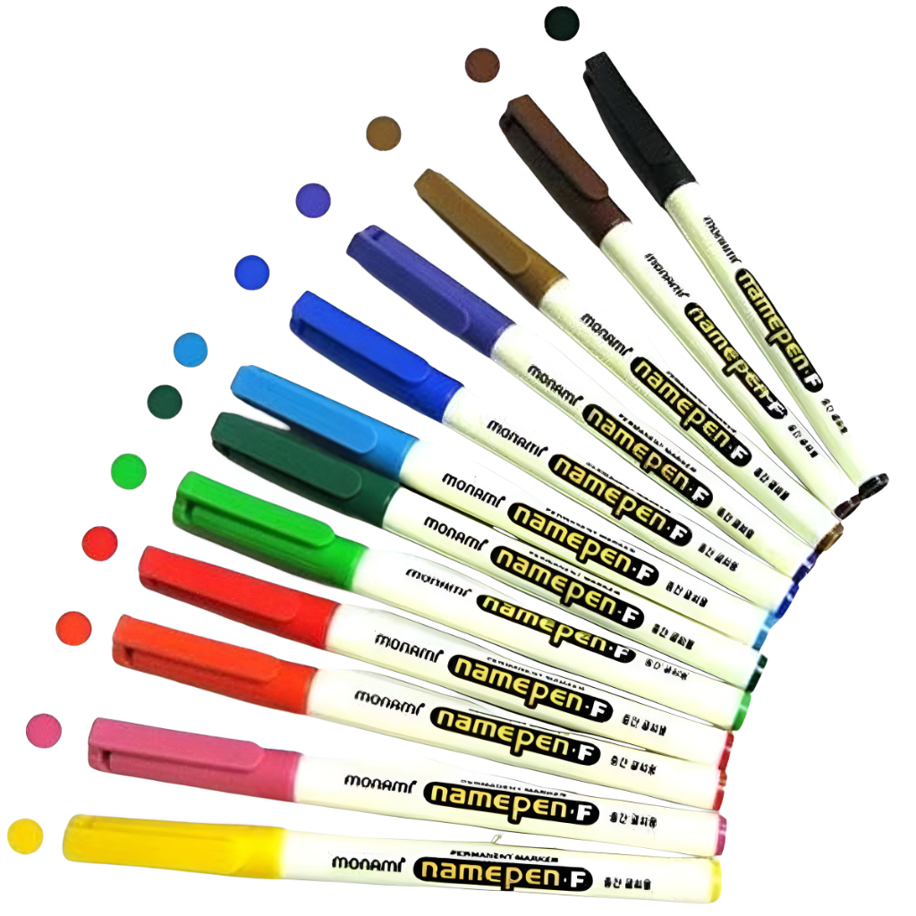 MONAMI NAMEPEN F 12-COLOR OIL FILLED PEN SET, CD WRITING PEN (ลบไม่ออก)
