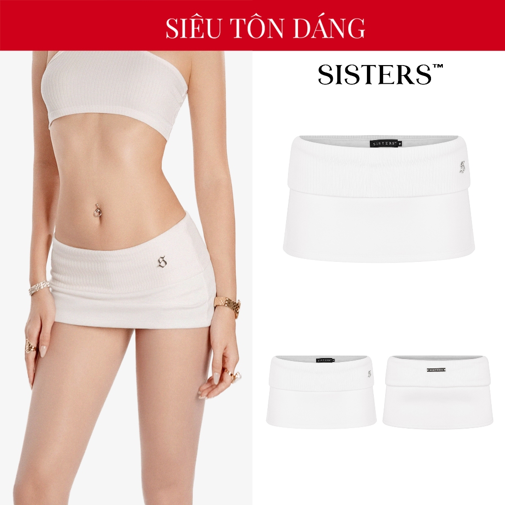 น้องสาว กระโปรงสั้นสีขาวเข้ารูปพร้อมป้ายสแตนเลสและฟิบฟอบผสมยางยืดไหมพรมนุ่ม และกางเกง ลอตตี้ | SS-S58-VT