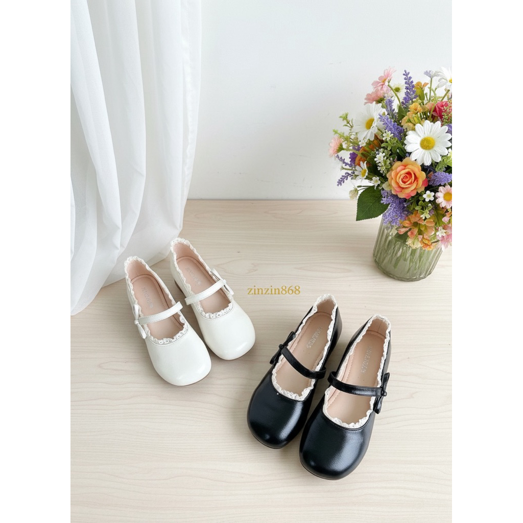 รองเท้าตุ๊กตาเจ้าหญิง 3cm - G 1191 - FLAT SHOES WITH LACE ข้อเท้า - zinzin868 - หนังนุ่มยืดหยุ่นแต่เ