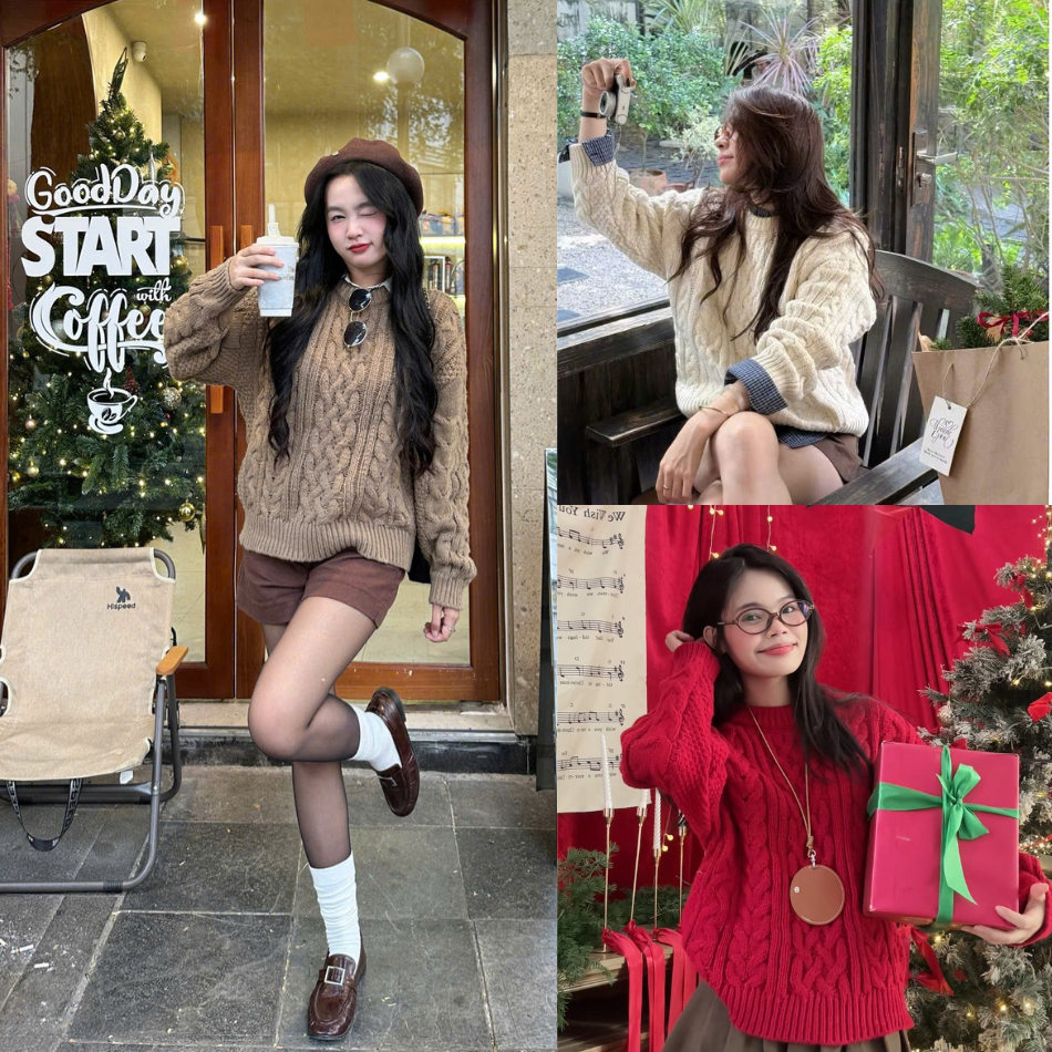 Figoshop Aolen1521_P8K3 เสื้อสเวตเตอร์เชือกขนมปังทรงหลวม