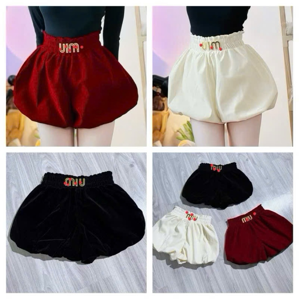 MIU UN กางเกงขาสั้นผ้ากํามะหยี่ของแท้ ตัดเย็บทรงสกินนี่ 2 ชั้น