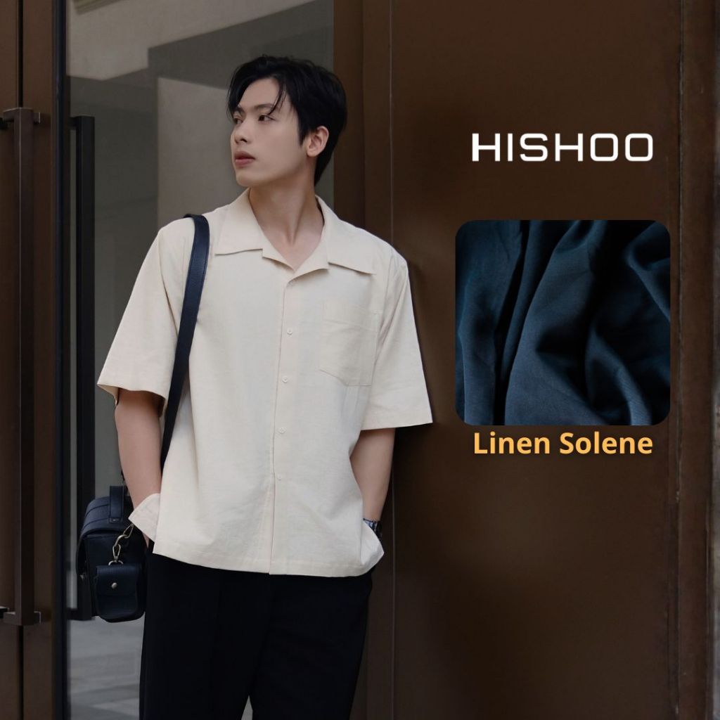เสื้อเชิ้ตผู้ชาย Relax Cream Loose Form, Doctor Collar, Linen Solene Cross, ผ้านุ่มเย็น HISHOO A1T00