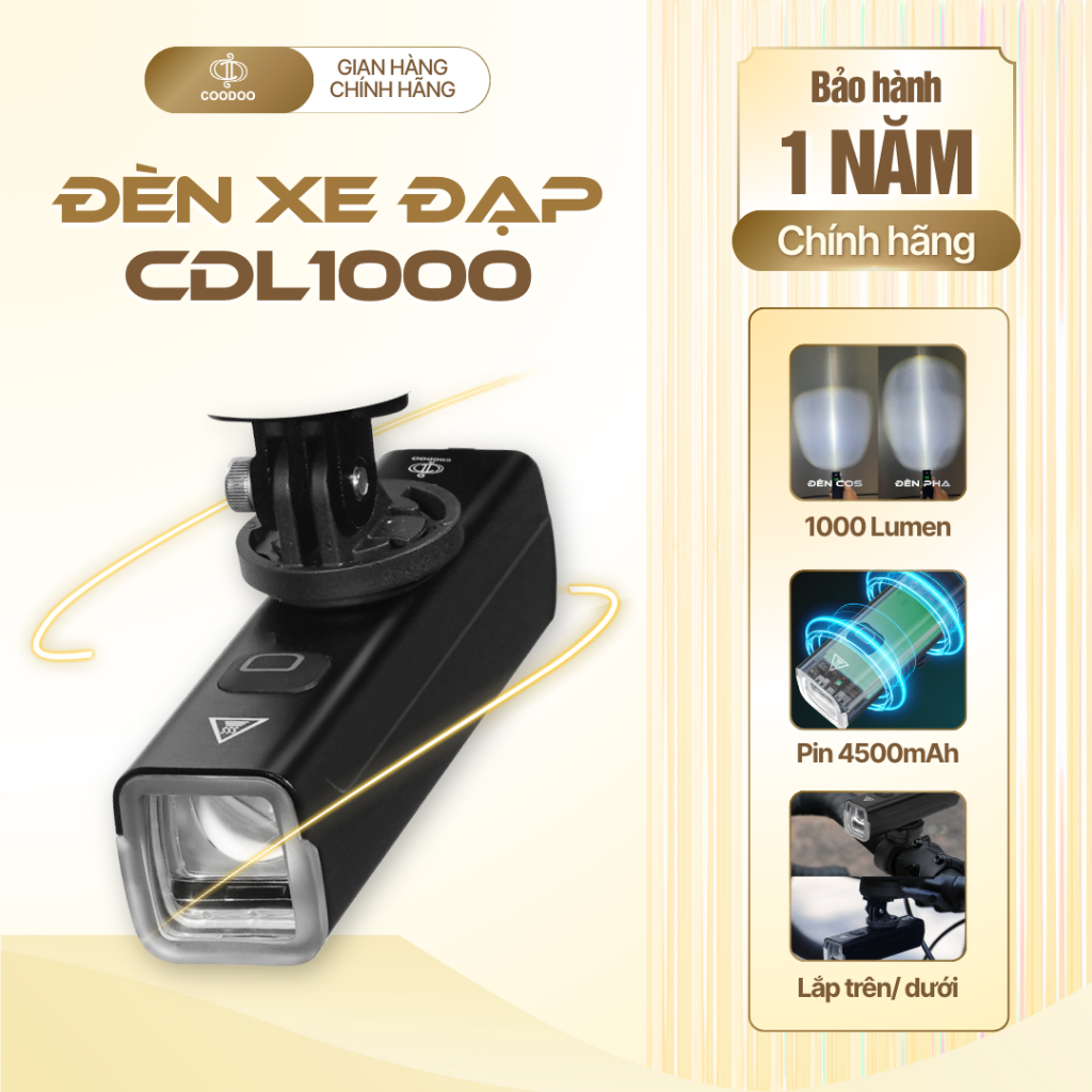 CooDoo CDL1000 Lumen ไฟหน้าจักรยานสว่างเป็นพิเศษ - มีโหมดเฟส cos - กันน้ํา IPX5