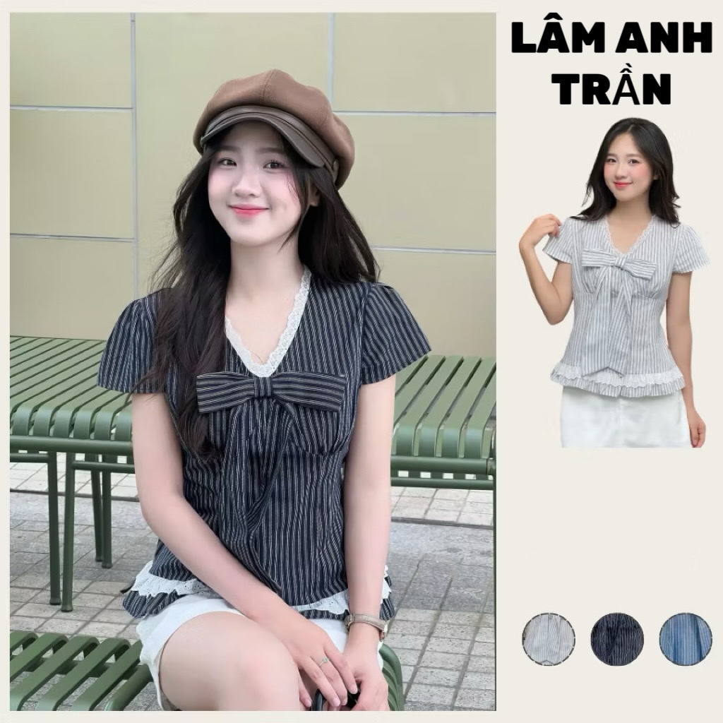 เสื้อผูกโบว์ลายสก๊อตน่ารักลูกไม้เสื้อชายระบายน่ารักแฟชั่นLAM ANH TRAN MA9100