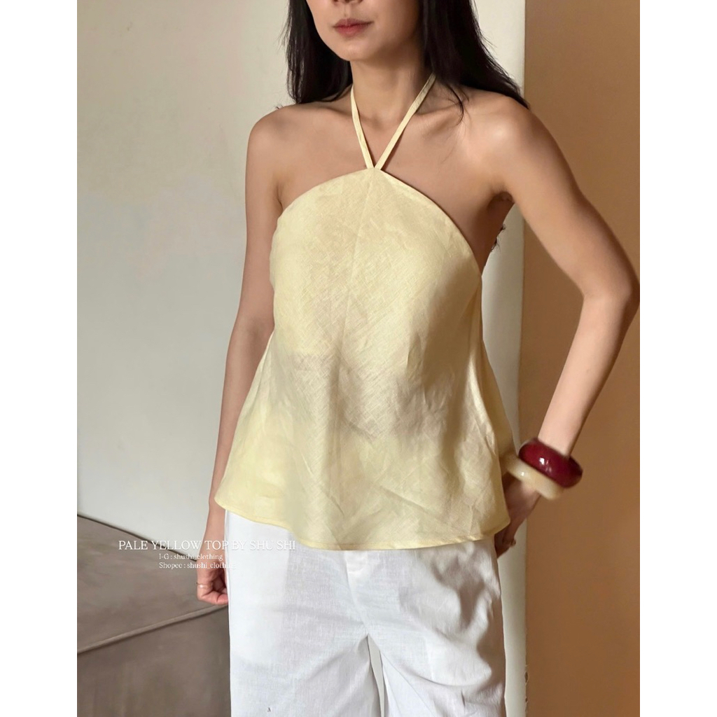 เสื้อสีเหลืองซีด | เสื้อคอปกผ้าลินินคุณภาพสูง (รูปเดิม)