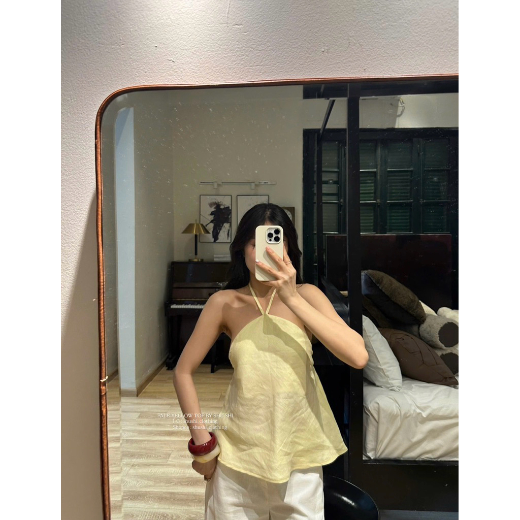 เสื้อสีเหลืองซีด | เสื้อคอปกผ้าลินินคุณภาพสูง (รูปเดิม) - รูปที่ 4