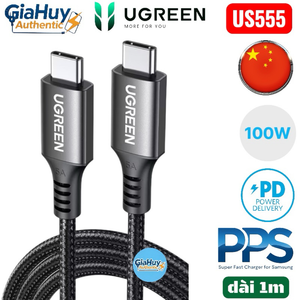 UGREEN US555 C to C PD 100W สายชาร์จเร็ว ยาว 1 ม. รองรับการชาร์จเร็วเป็นพิเศษPPS 2.0/ QC 4.0 สําหรับ