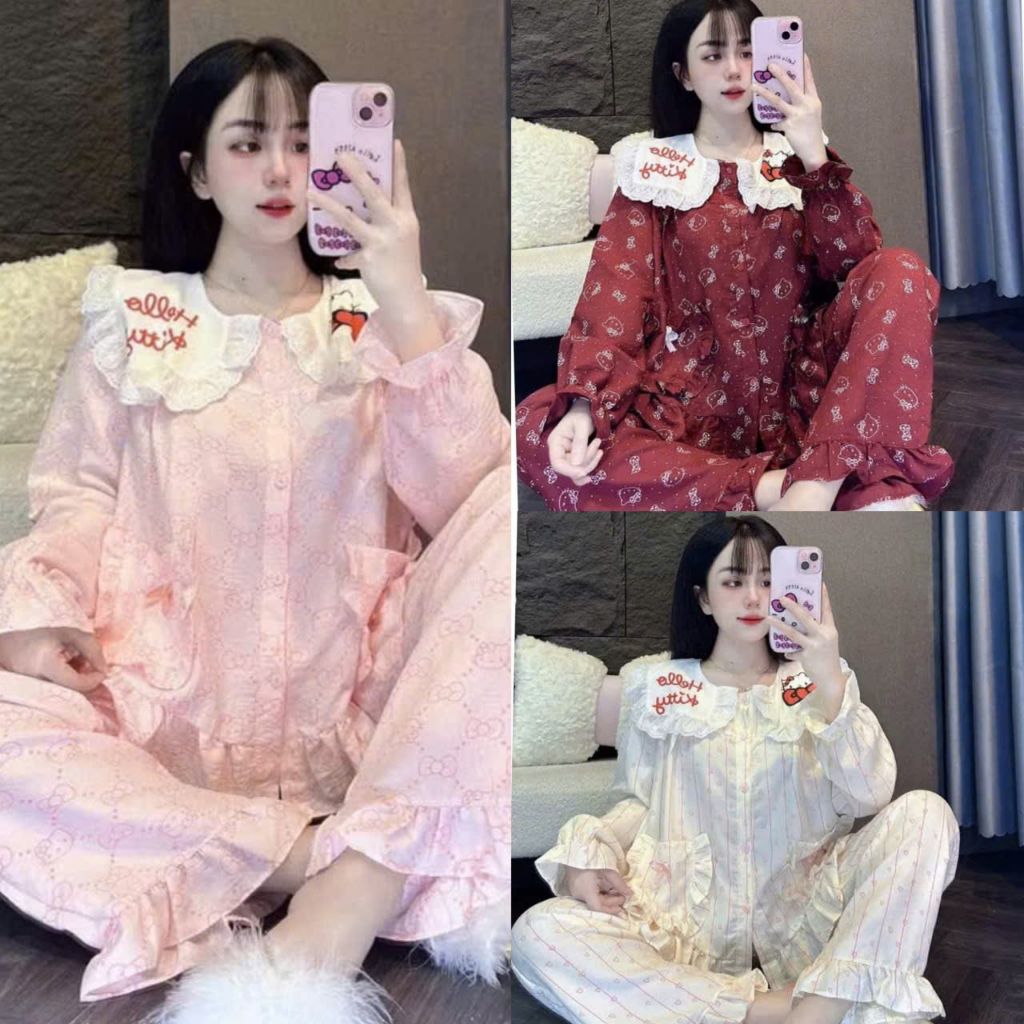 HELLO KITTY PRINTED LONG PYJAMA SET, SOFT AND COOL