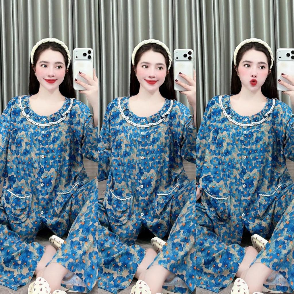 ชุดกางเกงลูกไม้คอระบาย ชุดโอเล่ผู้หญิง สําหรับใส่อยู่บ้าน - HN CLOSET