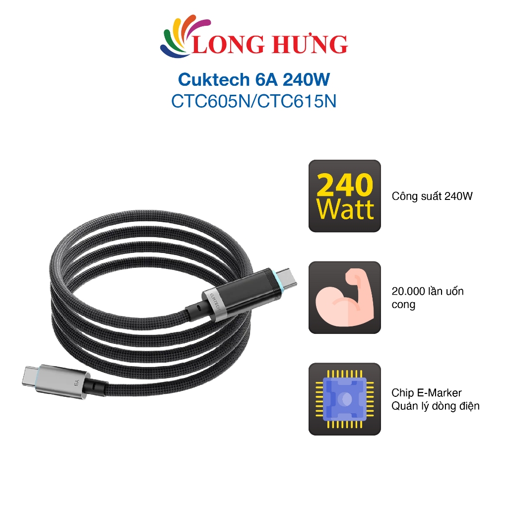 สาย Cuktech 6A 240W USB Type-C to Type-C CTC605N/CTC615N - สินค้าของแท้