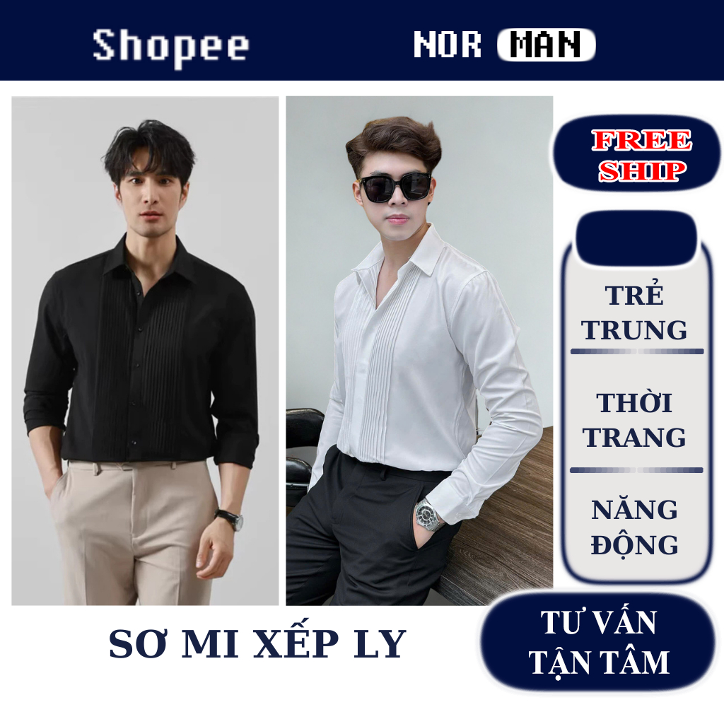 เสื้อเชิ้ตอัดพลีทผู้ชายผ้าไหมยืดไม่ยับสไตล์หรูหรา - นอร์แมน