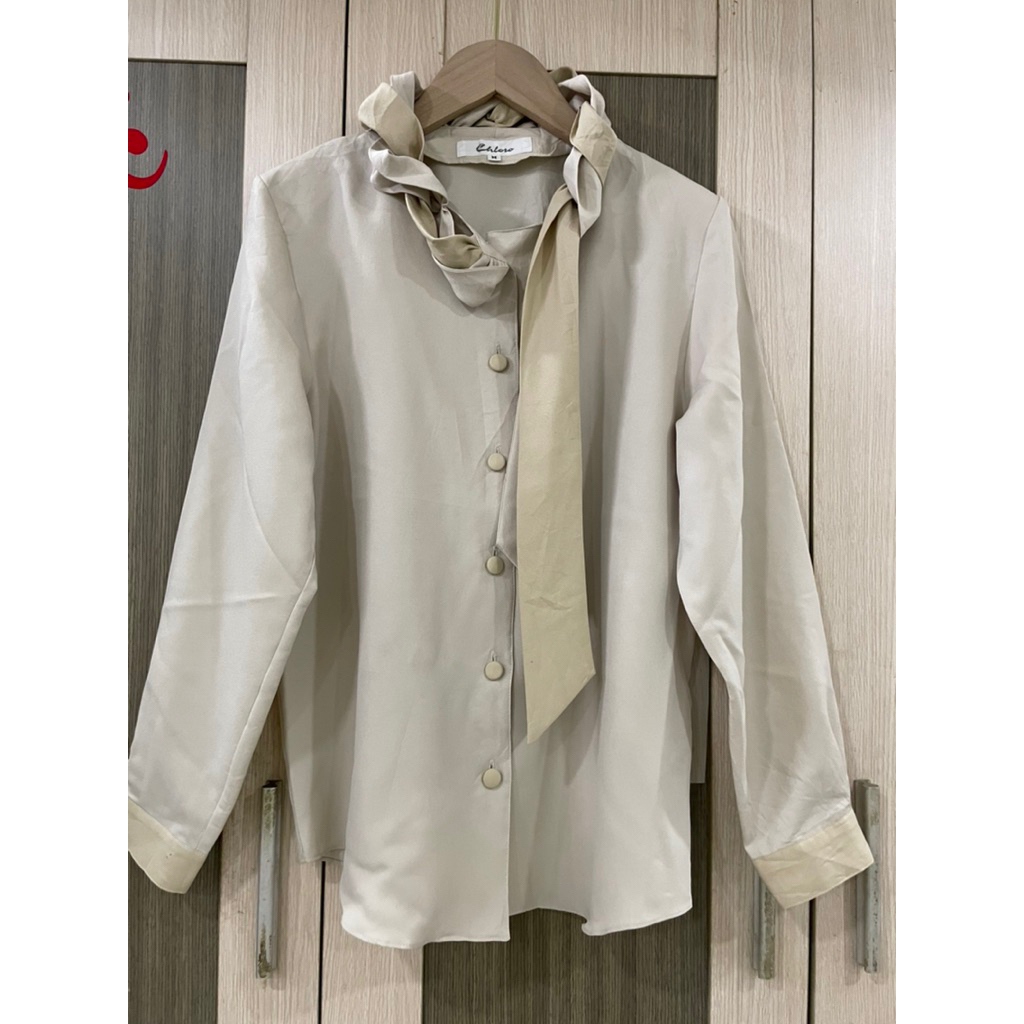 (2 Hand QC) เสื้อชีฟองผ้าไหมคอปก ไซส์ M