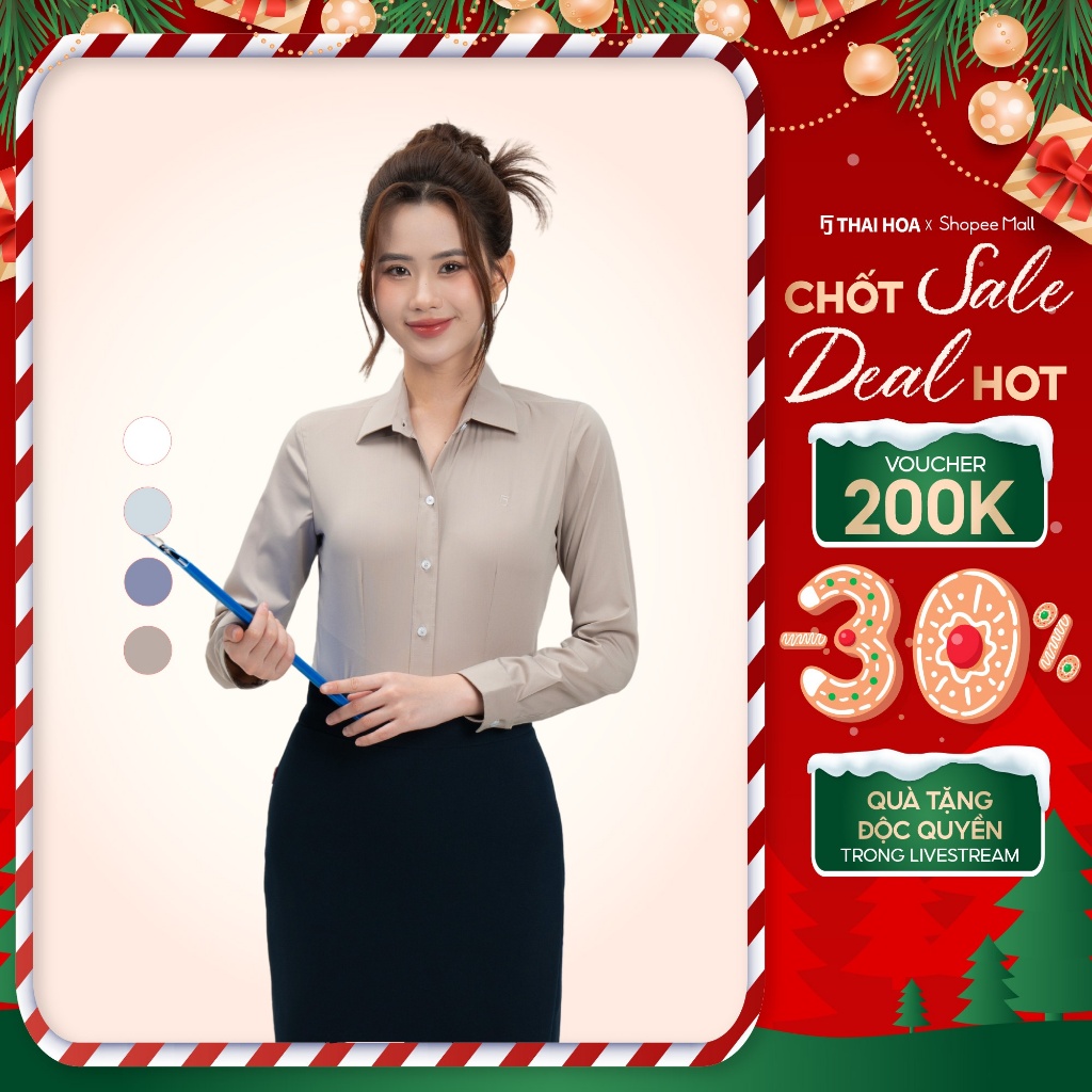 เสื้อเชิ้ตผู้หญิง Thai Hoa 25ASW-266 ผ้าคอตตอนลายทางจั๊มคุณภาพสูงไม่มีเหล็กจัดฟันหลายสี