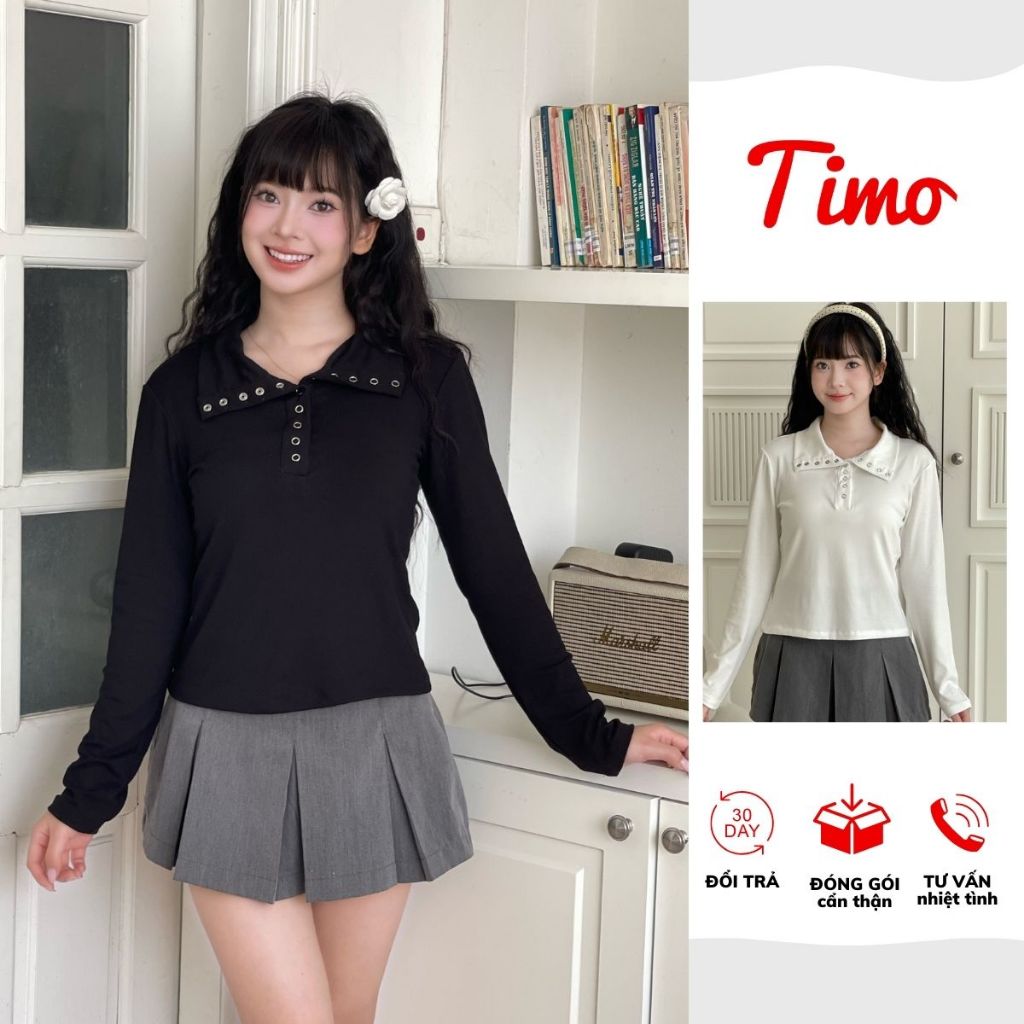 เสื้อยืดคอปกเปิดแขนยาวสไตล์เกาหลีของผู้หญิงทรงสวยซิปยางยืดหนา AOT095