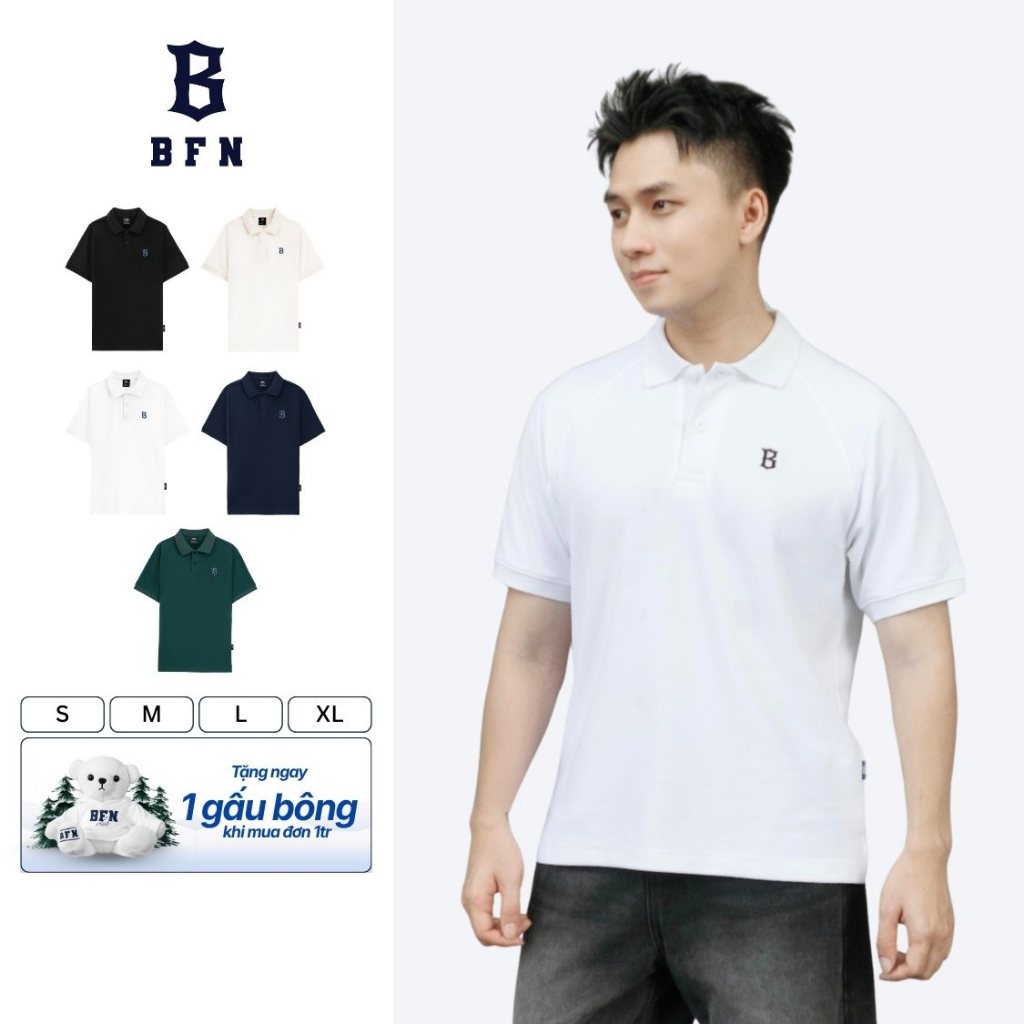 BFN เสื้อโปโลชายปักโลโก้ข แบบพื้นฐาน ผ้าคอตตอนจระเข้หนา แฟชั่น เรียบหรู - BFPL002