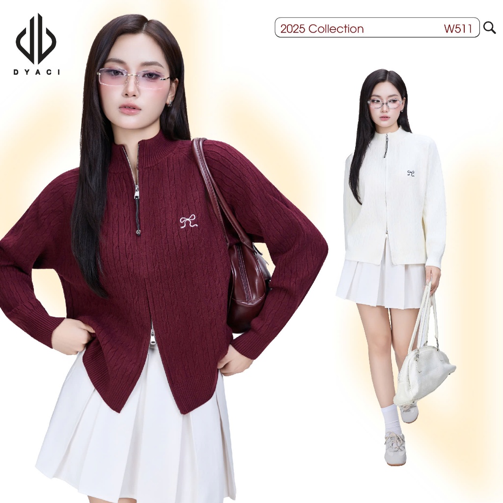 เสื้อสเวตเตอร์คาร์ดิแกนผู้หญิงคอปกสูงแขนยาวเชือกบิดคุณภาพสูงออกแบบซิปล็อค ว511