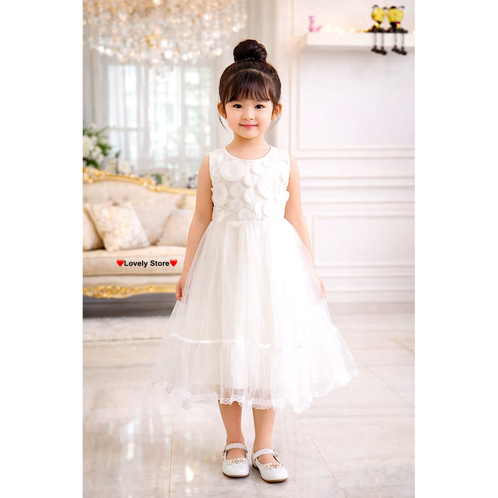 ชุดเจ้าหญิงสีขาวสําหรับเด็กผู้หญิง 12-24 กก. (อายุ 4-7 ปี) สวยงาม คิวซีซี ชุดเดรสปาร์ตี้เจ้าหญิงสําห