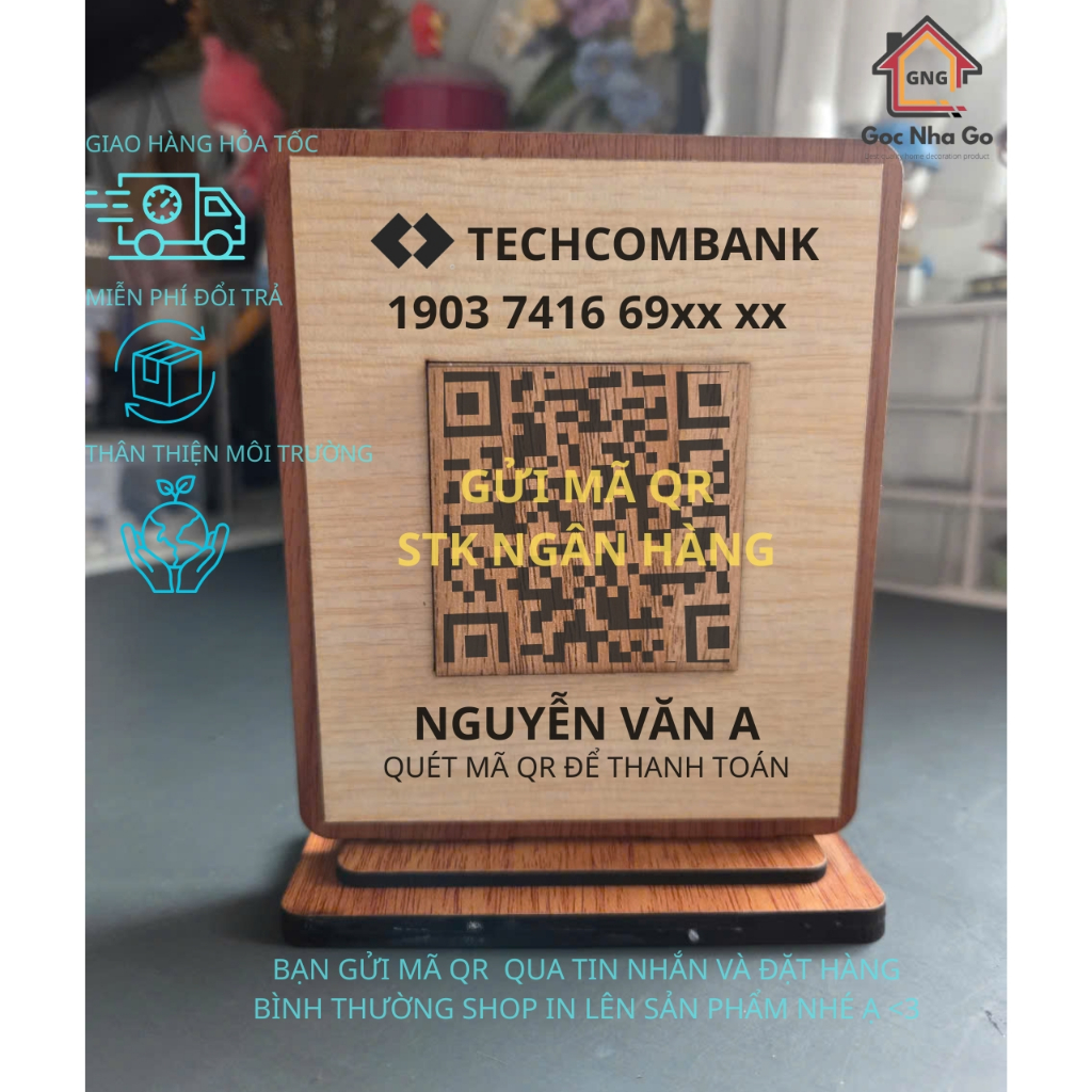 SG-กระดานไม้สลักกับการชําระเงิน QR Code, การเชื่อมต่อ QR wifi, ฐานโต๊ะที่ทําเป็น - Wooden House Corn