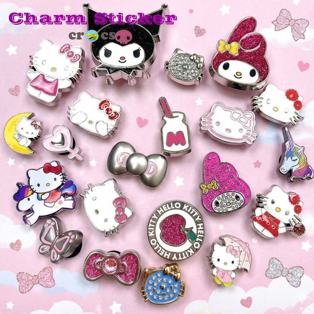 [ Brand Standard ] Metal hello kitty สติ๊กเกอร์ติดรองเท้าแบบมีรู อุปกรณ์เสริมรองเท้าแตะ