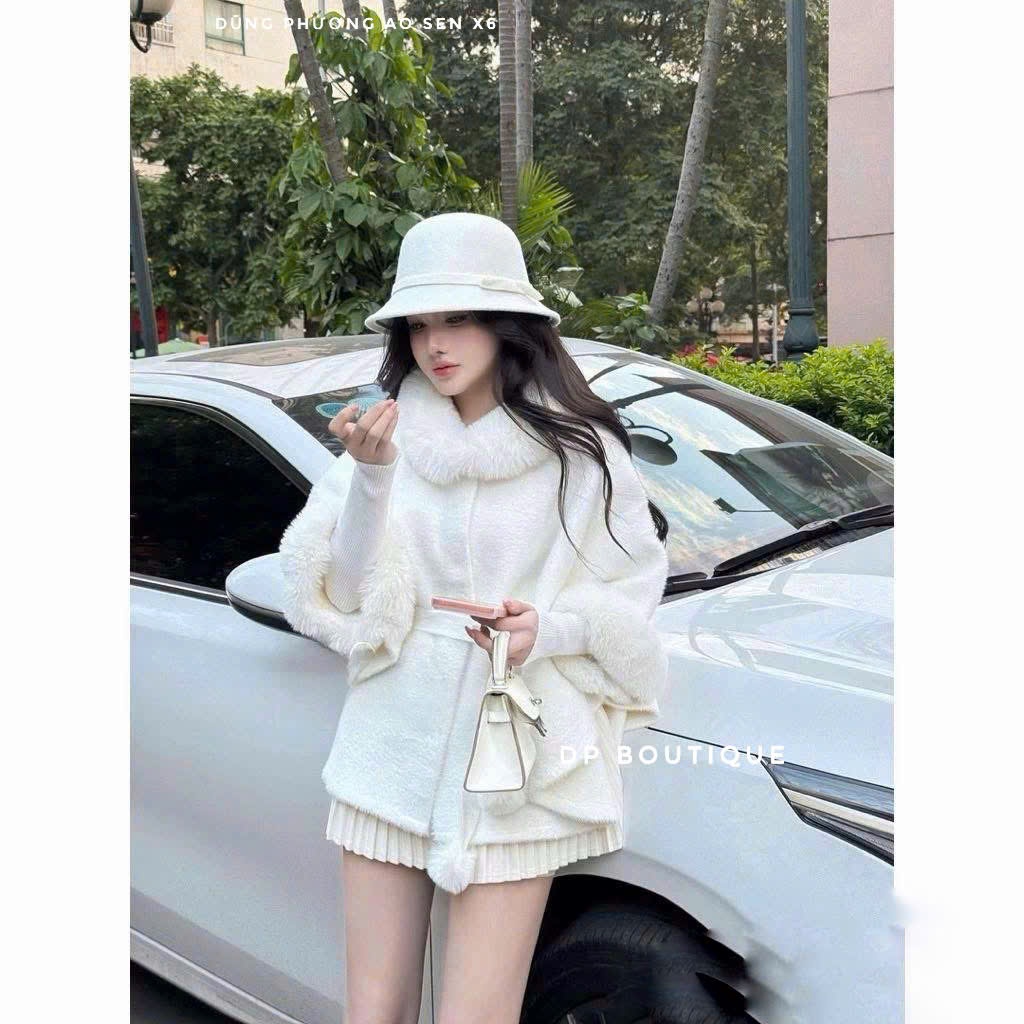 Dau_Store86// สีขาว FUR SWEATSHIRT พร้อมเข็มขัด QCCC L1, BILLION STYLE FUR SLEEVE SWEATSHIRT SET