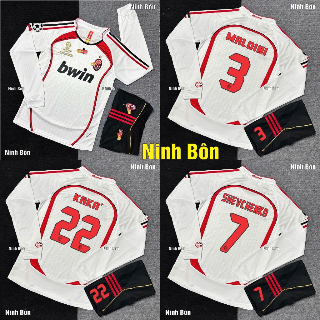 2007 Retro Long Sleeve AC Milan Club Away Football Kit - โลโก้ปักเกล็ดมังกรผ้าไทย