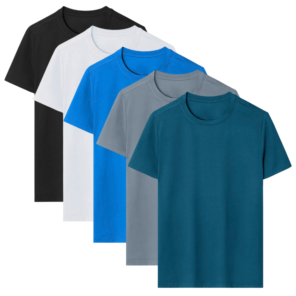 Combo 5 of Mens Basic Round Neck Plain T-shirts Slim fit Form ยืด 4c เท่ ไร้ริ้วรอย...