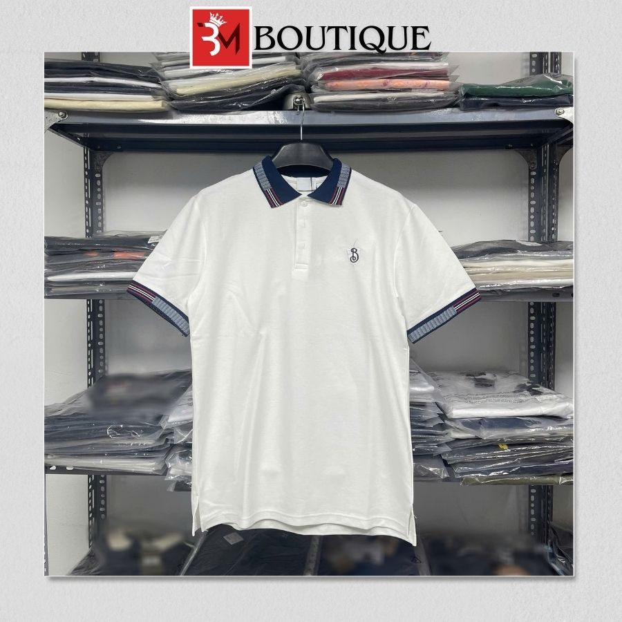 เสื้อโปโล bx คอปกสีฟ้าและแขนอกปัก - เสื้อโปโลผู้ชายและผู้หญิง bx ผ้าคอตตอนปัก 664673