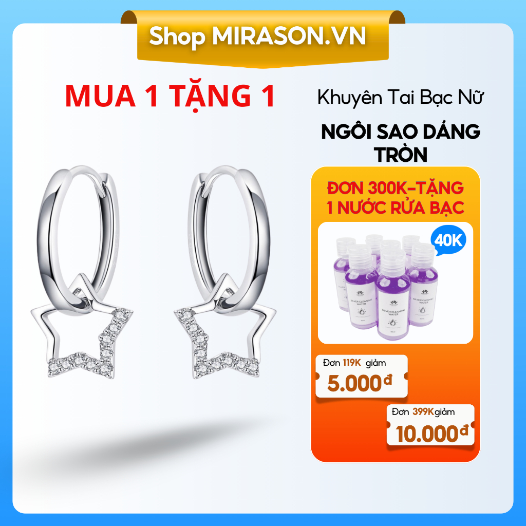 MIRASON ต่างหูเงินผู้หญิง Round Star แหวนคลิกสุดหรู MBT149