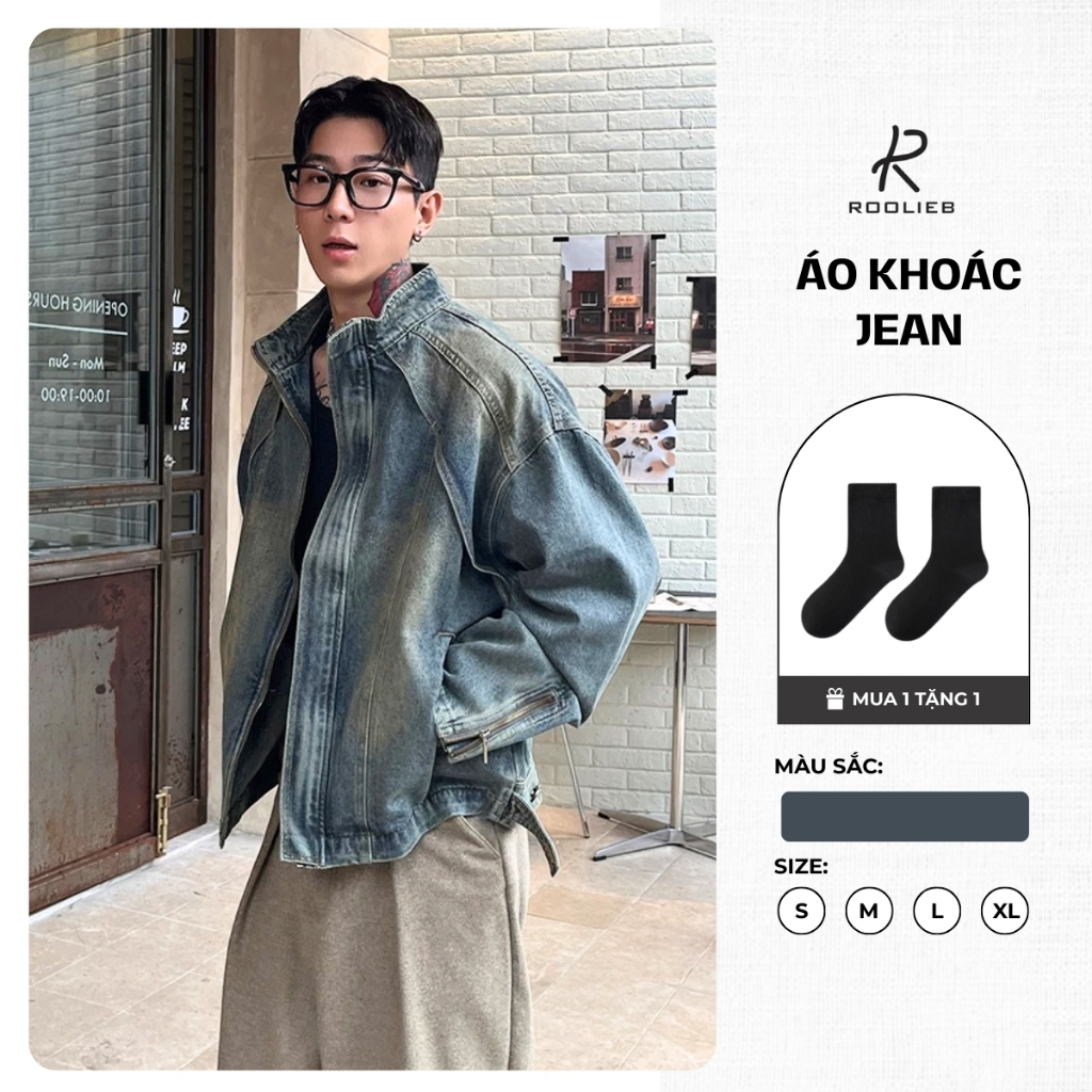 Rooolieb เสื้อแจ็คเก็ตยีนส์แฟชั่นสําหรับผู้ชายและผู้หญิง SJR003