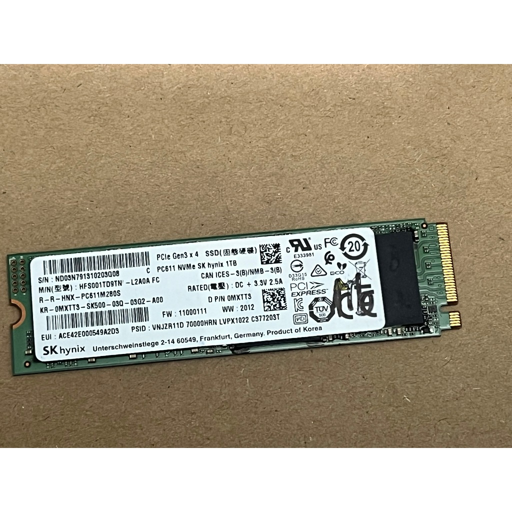 SK Hynix PC611 NVMe 1000GB PCIe Gen3 x4 SSD ฮาร์ดไดรฟ์ สินค้าเดิม