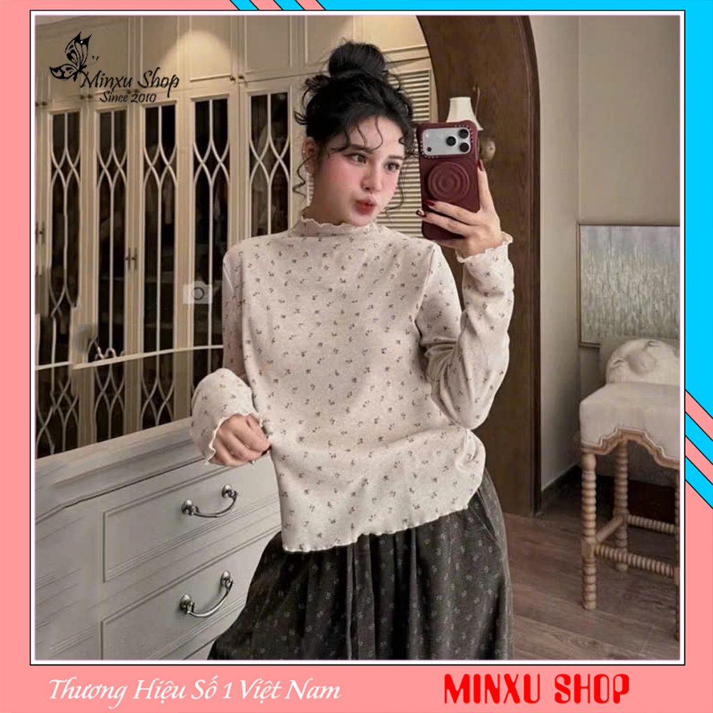 เสื้อเก็บความร้อนลายดอกไม้ผู้หญิงคอปกสูงสไตล์เกาหลีแท็ก SeeU Minxu Shop TA97
