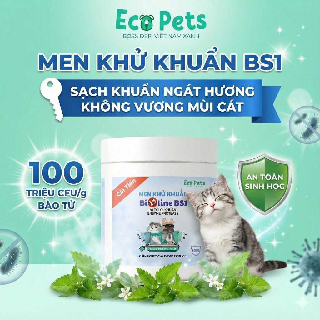 Ecopets BIOLINE BS1 ผงฆ่าเชื้อทรายแมว ดับกลิ่นทราย พื้นที่ส้วม ปลอดภัยและมีประสิทธิภาพ - 500gr