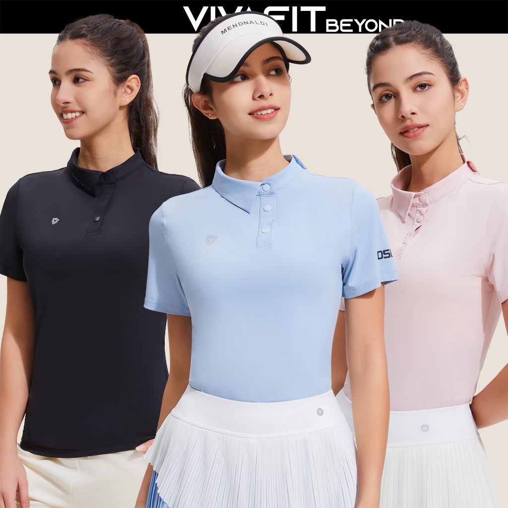 เสื้อกีฬาแขนสั้นผู้หญิง COSLEAF ปกเบียสทําจากยางยืดสุดเท่ยืดหยุ่นดีสําหรับ Pickleball, Golf, Tennis