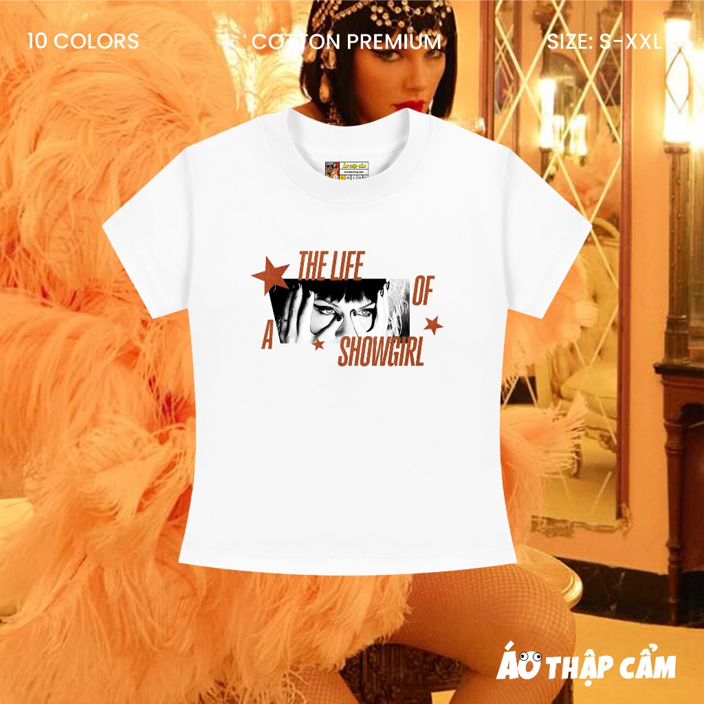 [เกรดพรีเมียม] เสื้อยืด Baby Tee โอเวอร์ไซส์ The Life Of A Showgirl Taylor Swift คอตตอน 250Gsm