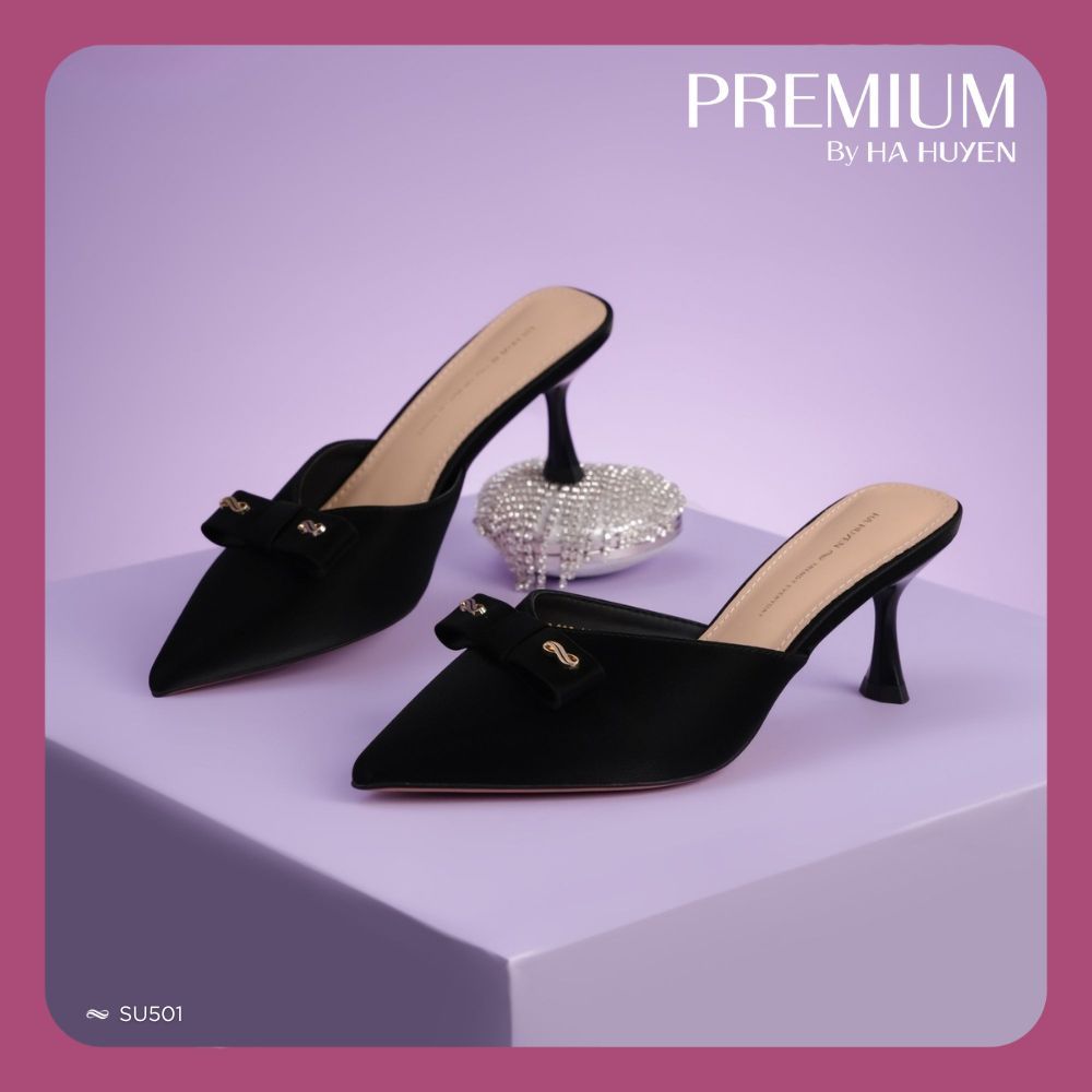 [PREMIUM] HA HUYEN รองเท้าส้นสูงผู้หญิงหัวแหลม หนังด้าน โบว์ ส้นกริช 6 ซม. - SU501