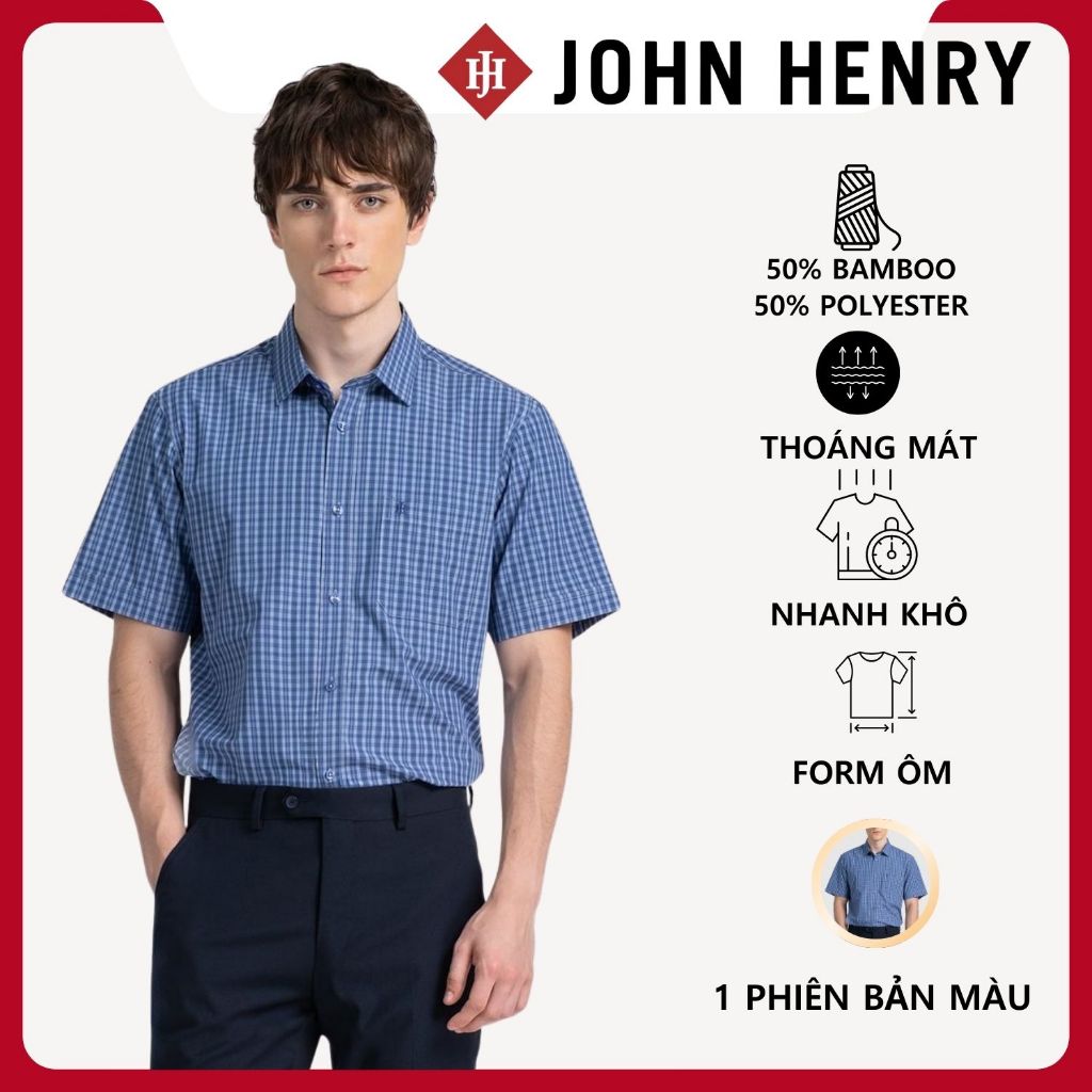 JOHN HENRY - WS25FH91T-SDBB - เสื้อเชิ้ตผู้ชาย Slim Sleeve ไม้ไผ่ 50% และ 50% โพลีเอสเตอร์นําพื้นผิว