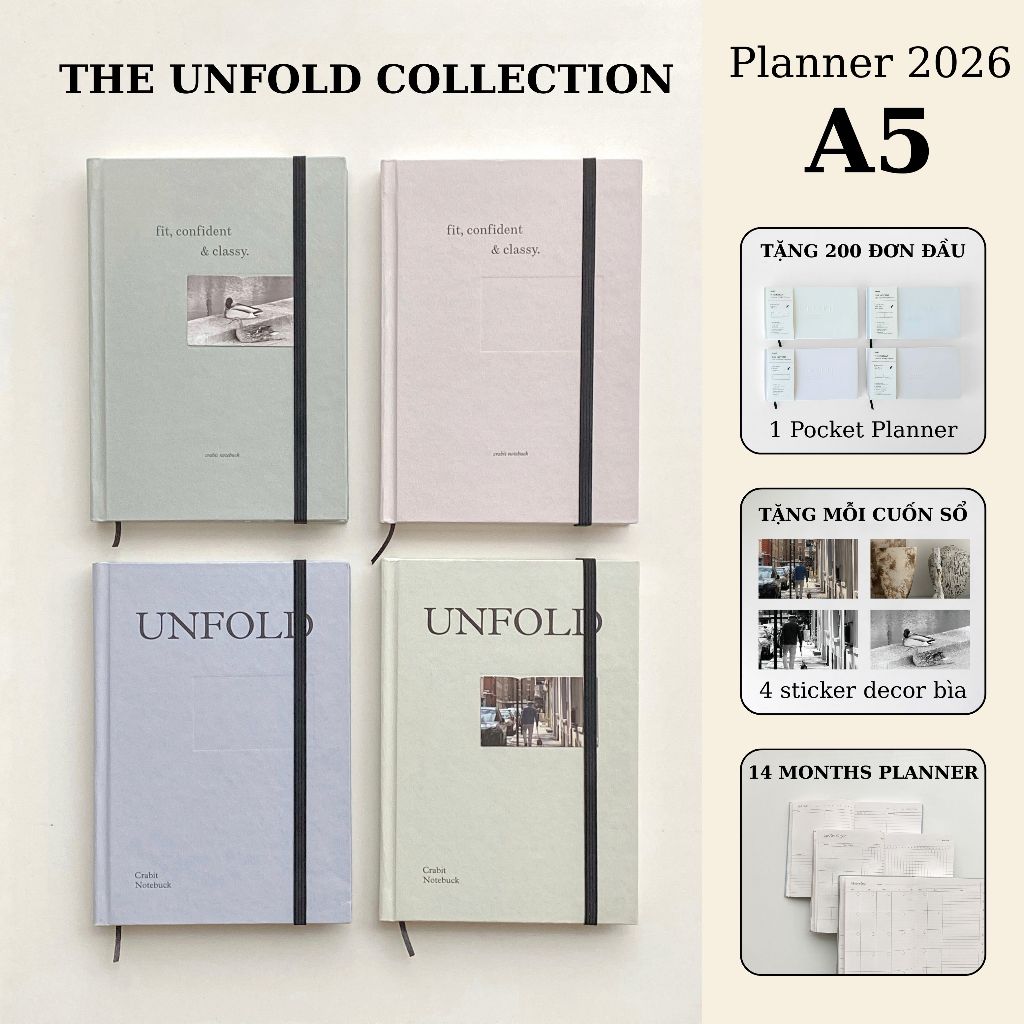 สมุดปฏิทินแพลนเนอร์ สมุดแพลนเนอร์เลย์ 12 เดือน ขนาด A5 สมุดแพลนเนอร์ 2026 Crabit Planner The Unfold 